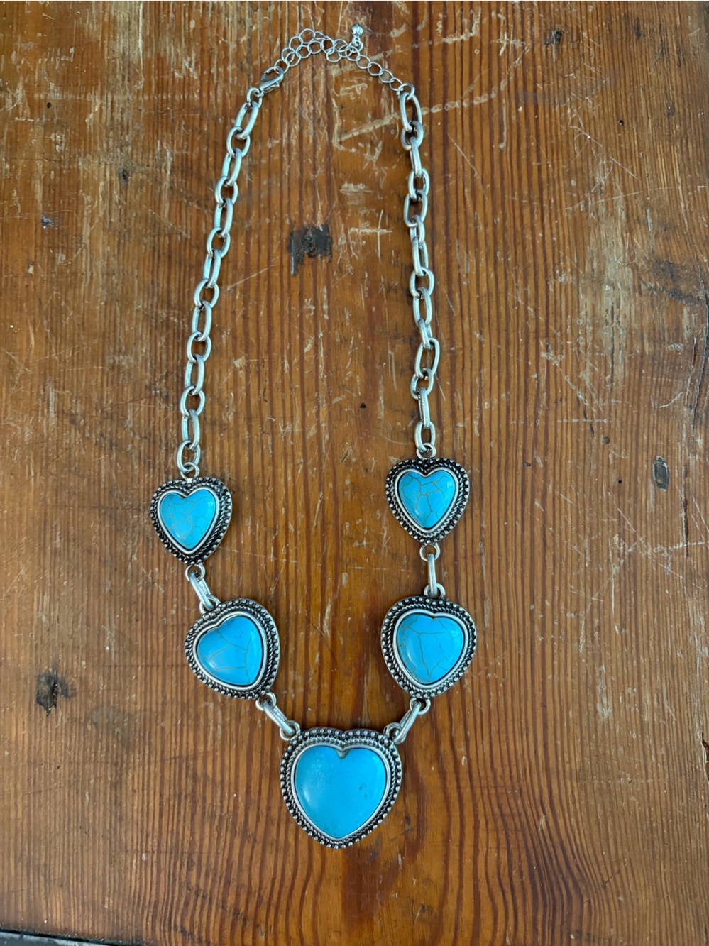 Silver-Tone Turquoise Heart Necklace - Women Jewelry